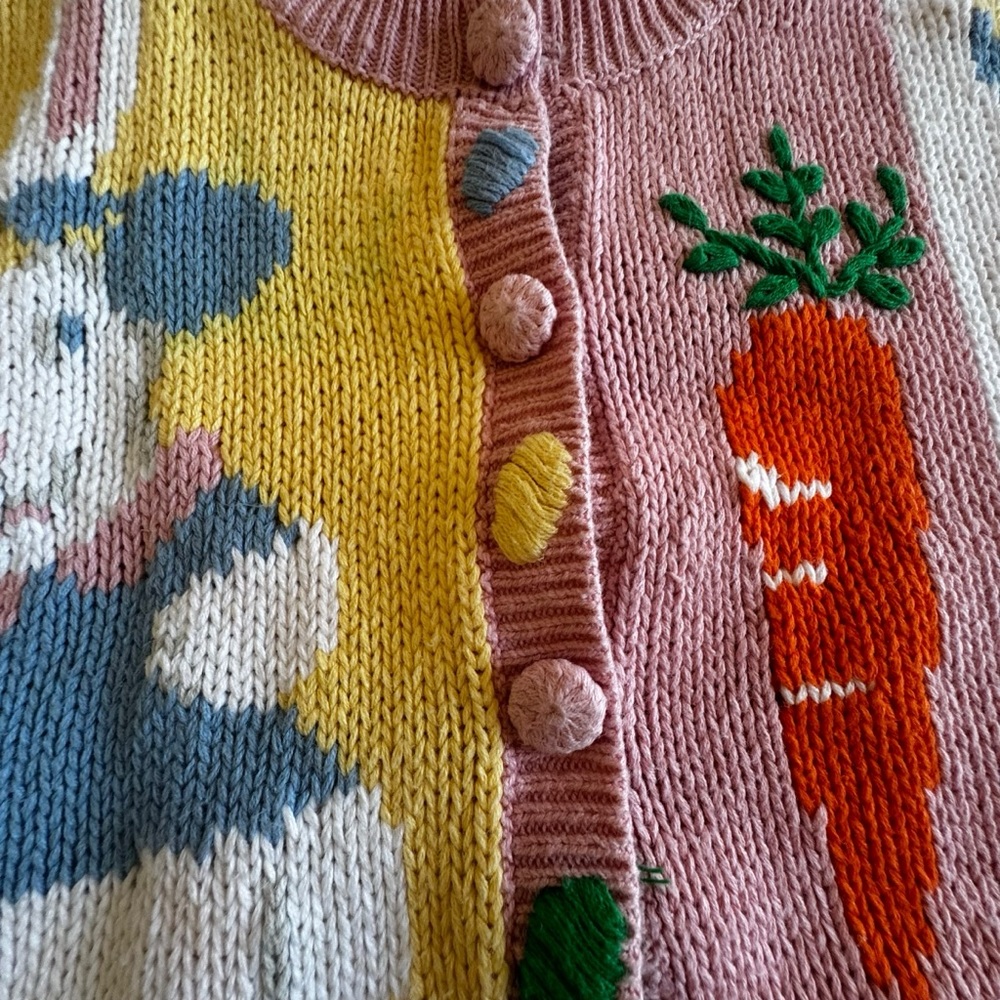 Alexandra Bartlett size LARGE Easter Sweater cardigan Pink bunny eggs Vintage - Picture 11 of 16